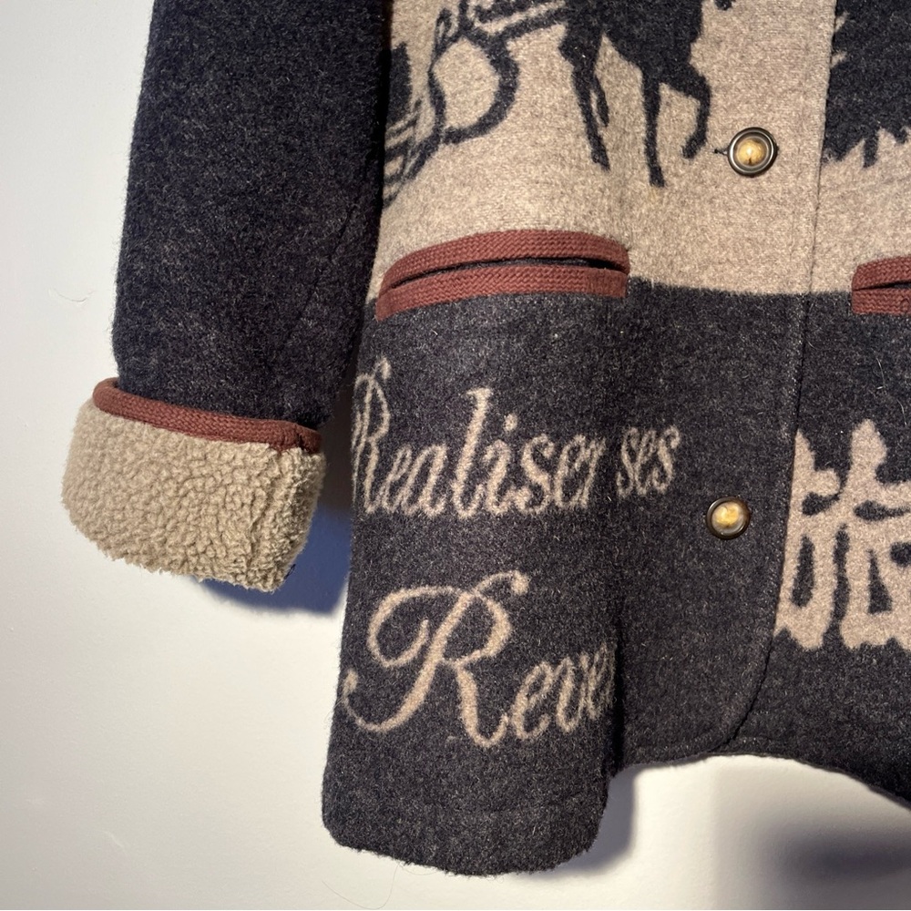 Vintage Rue Grenelle wool coat holiday winter Christmas grey cozy retro fleece S - Picture 3 of 13